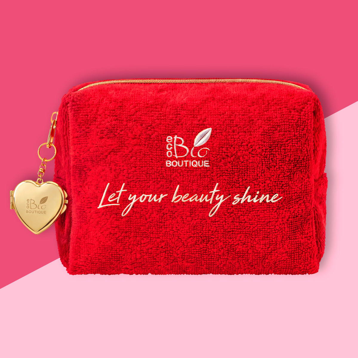 Pochette di natale in spugna con portachiavi specchietto -Rossa | Eco Bio Boutique