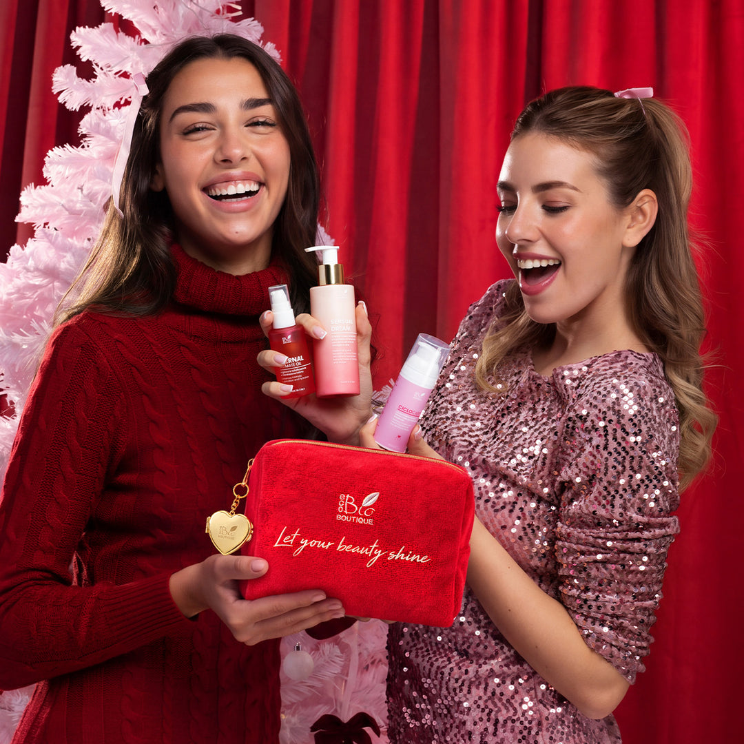 Pochette di natale in spugna con portachiavi specchietto -Rossa | Eco Bio Boutique